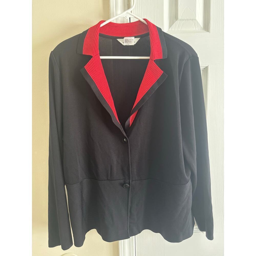 Misook black and red knit peplum blazer jacket sz XL